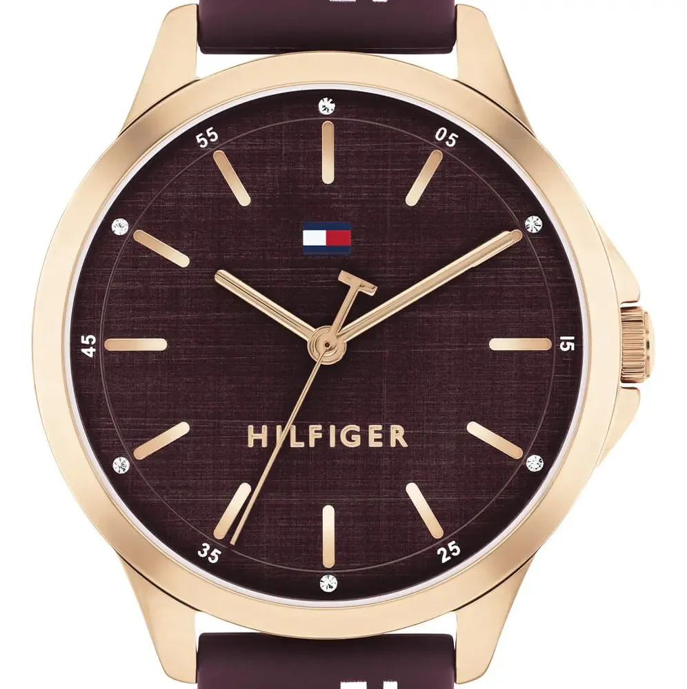 Lindo Relógio Tommy Hilfiger Chloe Feminino Especial Em Borracha Vinho 1782 Vinho - Imagem 2