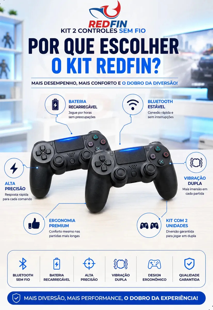 Melhor Kit de Videogame 2 Controle Para Ps4 Sem Fio Redfin Para Ps4 Pc Bluetooth - Imagem 3