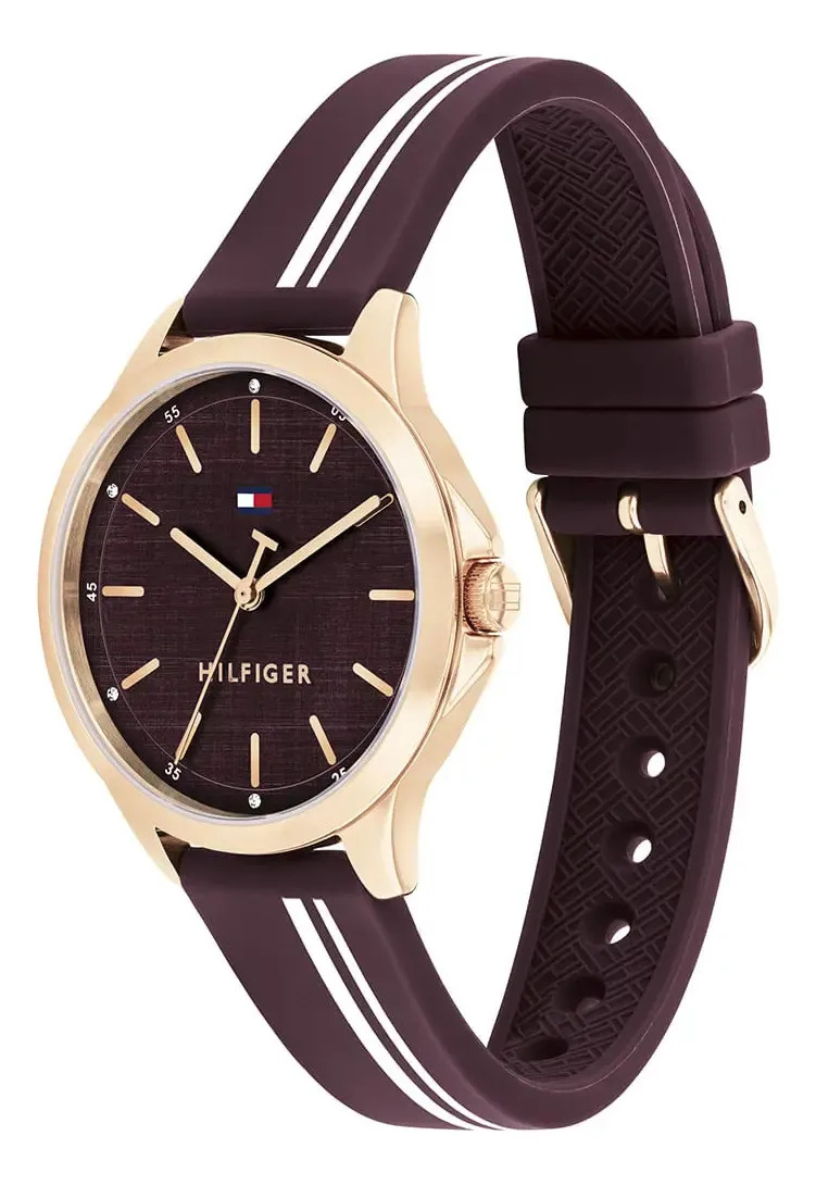 Lindo Relógio Tommy Hilfiger Chloe Feminino Especial Em Borracha Vinho 1782 Vinho - Imagem 3