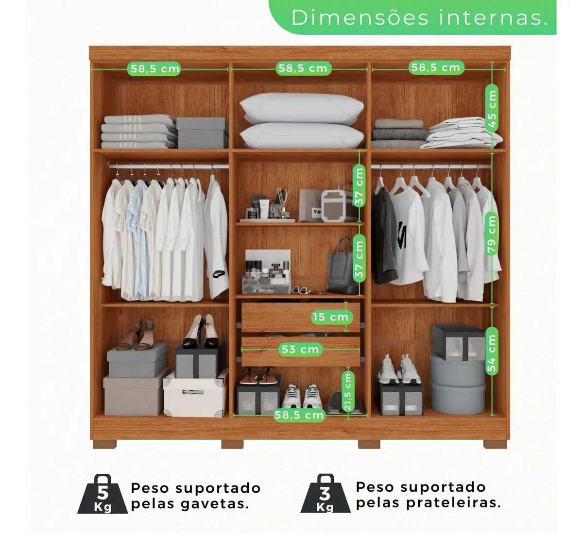 Guarda-roupa com preço barato de Casal 6 Portas 2 Gavetas França Espresso Móveis cor cinamomo off-white - Imagem 3