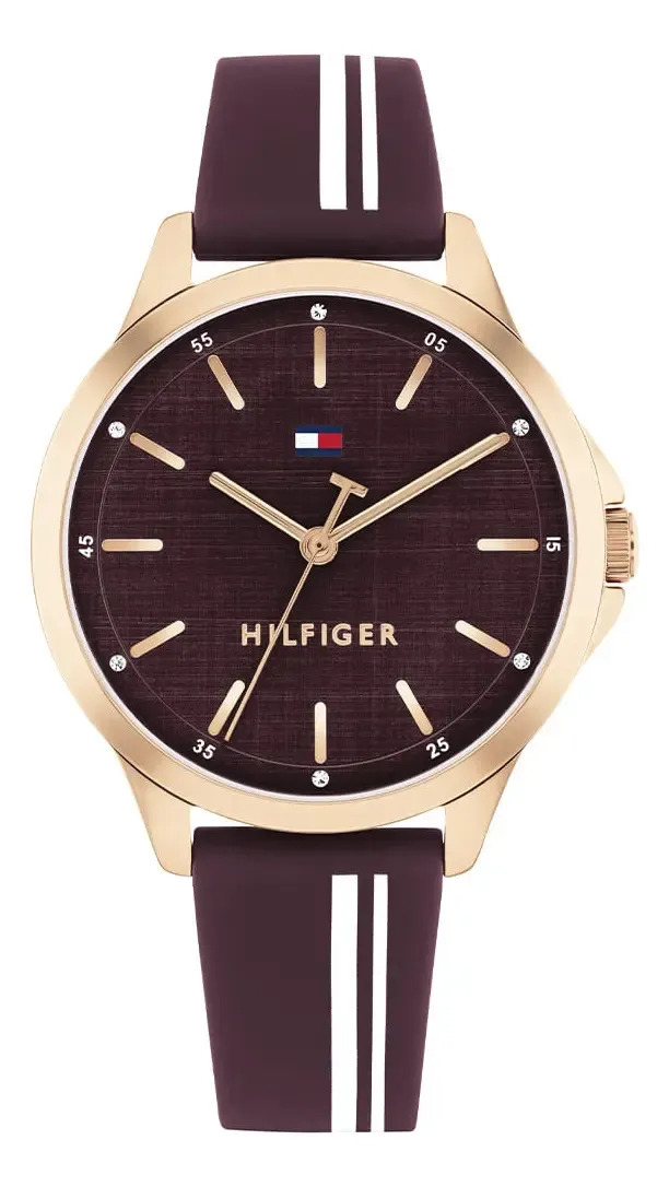 Lindo Relógio Tommy Hilfiger Chloe Feminino Especial Em Borracha Vinho 1782 Vinho
