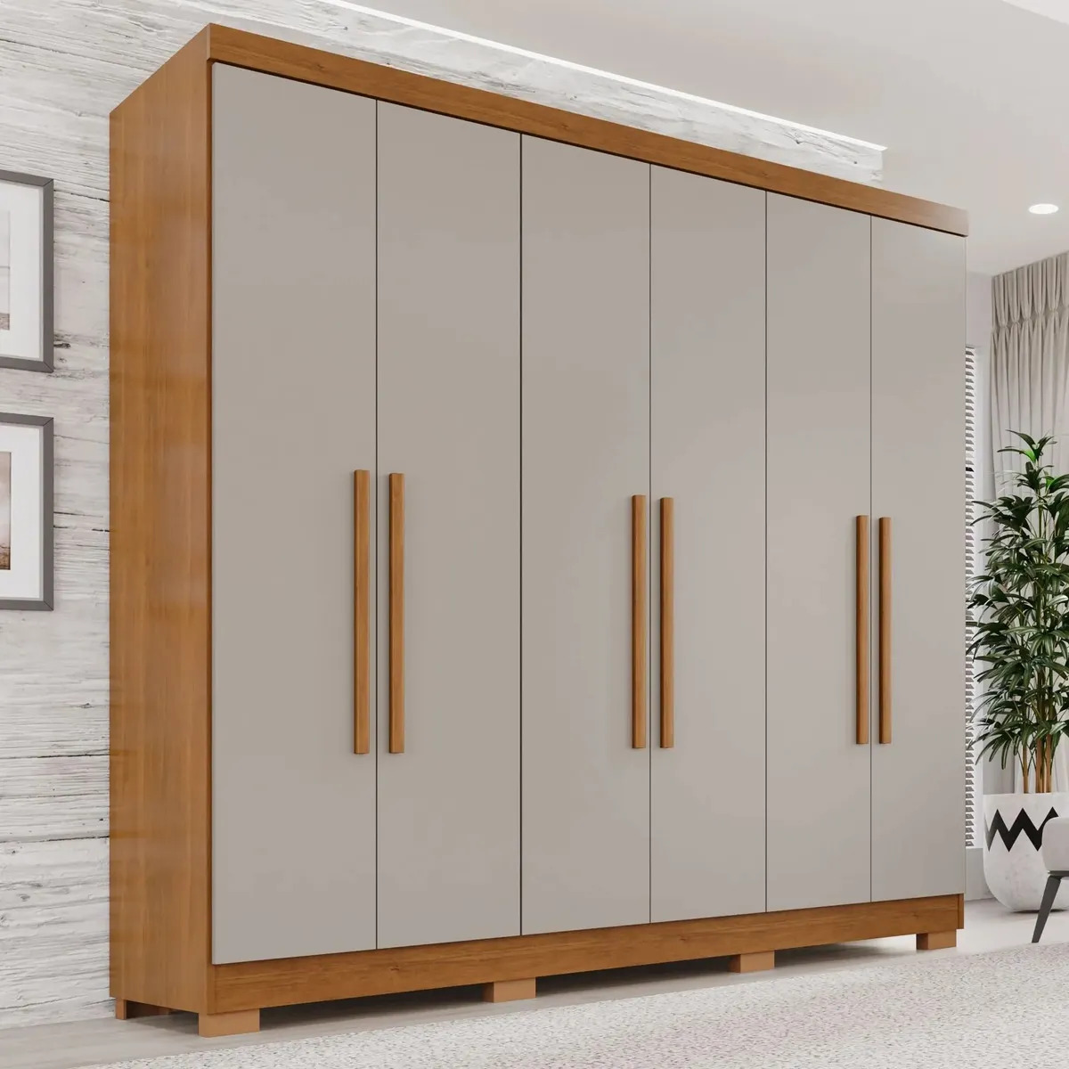 Guarda-roupa com preço barato de Casal 6 Portas 2 Gavetas França Espresso Móveis cor cinamomo off-white